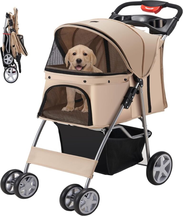 Pet Stroller, 4 Wheels Pet Strolling Cart 3 jnhgf HouseWithJoy